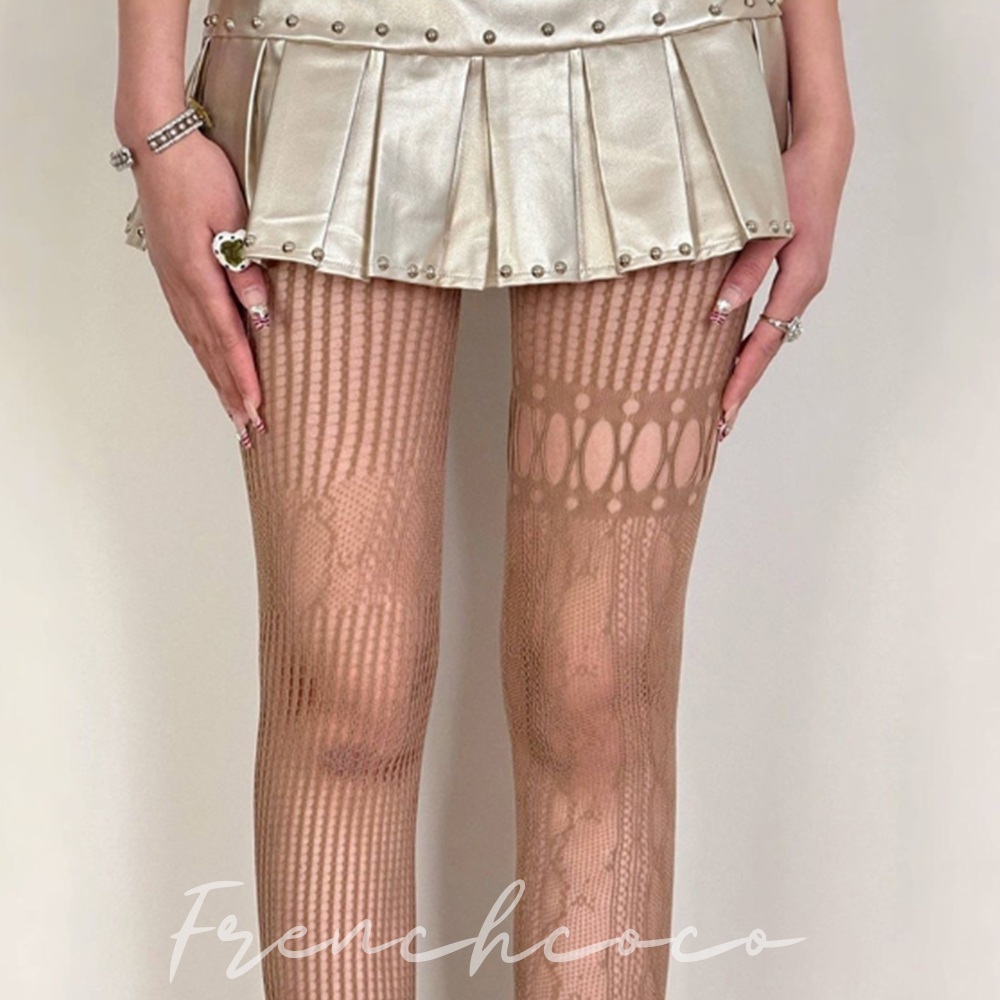 프렌치코코 망사 스타킹 그물 네트 패션 시스루 섹시 레이어드 패턴 레이스 팬티스타킹 - 메인 이미지