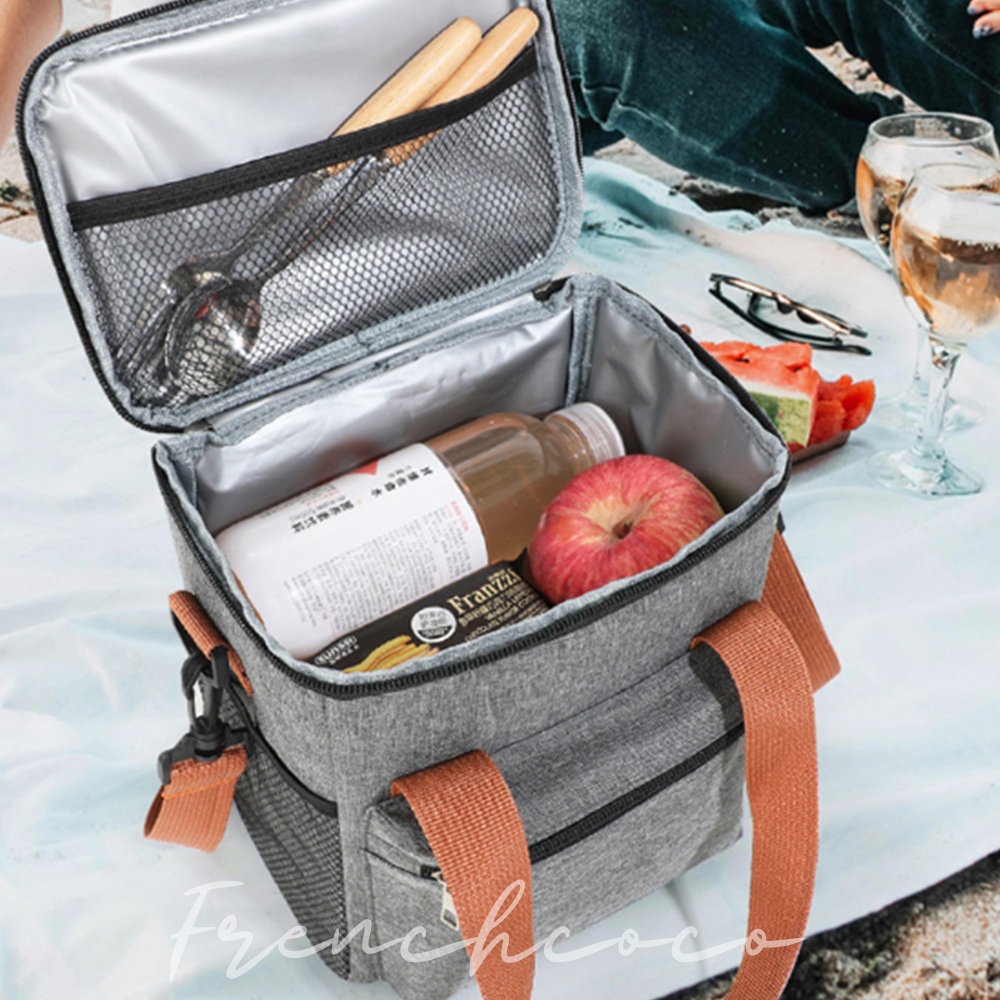프렌치코코 스퀘어 도시락 가방 보온보냉백 피크닉 소풍 직장인 런치백 쿨러백 골프 캠핑