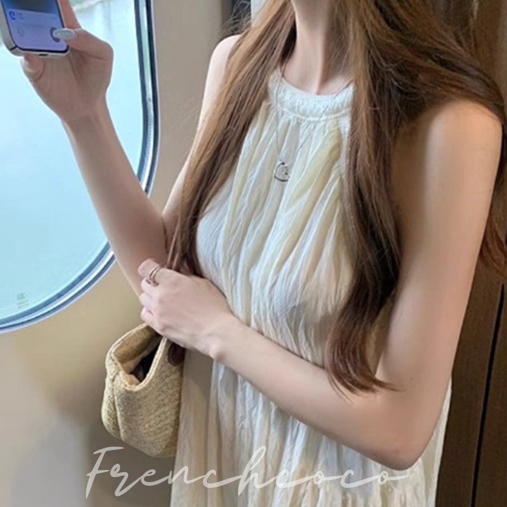 프렌치코코 홀터넥 롱 원피스 꼬임 가벼운 민소매 - 상품 이미지