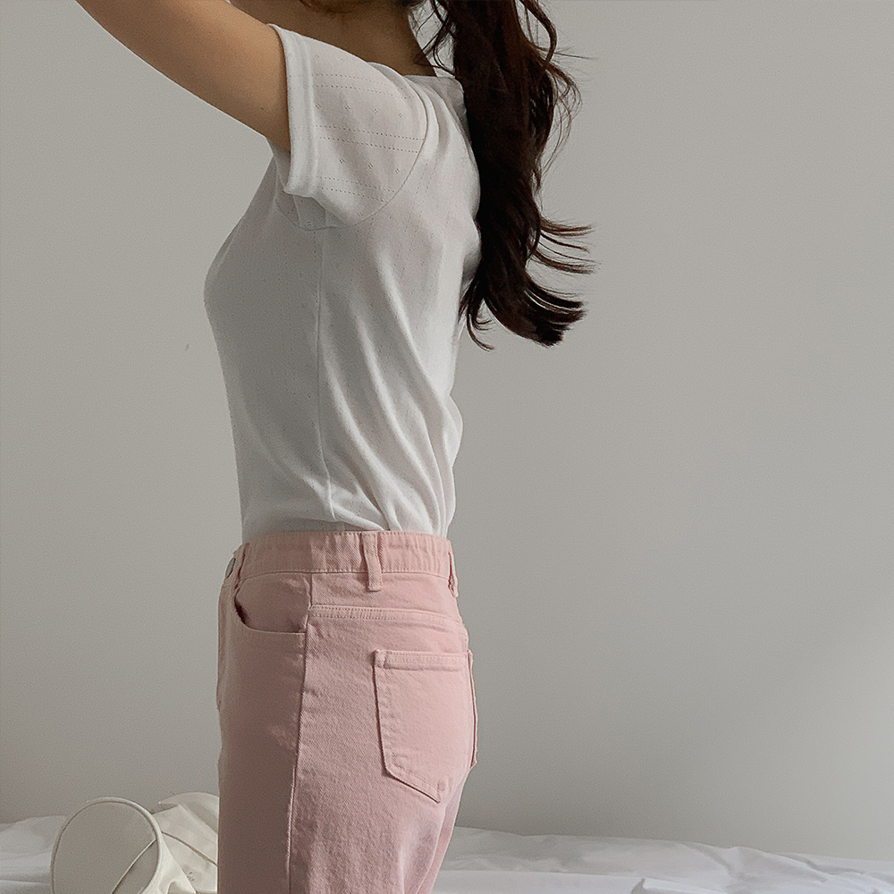 잔꽃무늬 썸머 펀칭 줄무늬티셔츠 아일렛 크롭 발레코어룩 - 상세 이미지 5