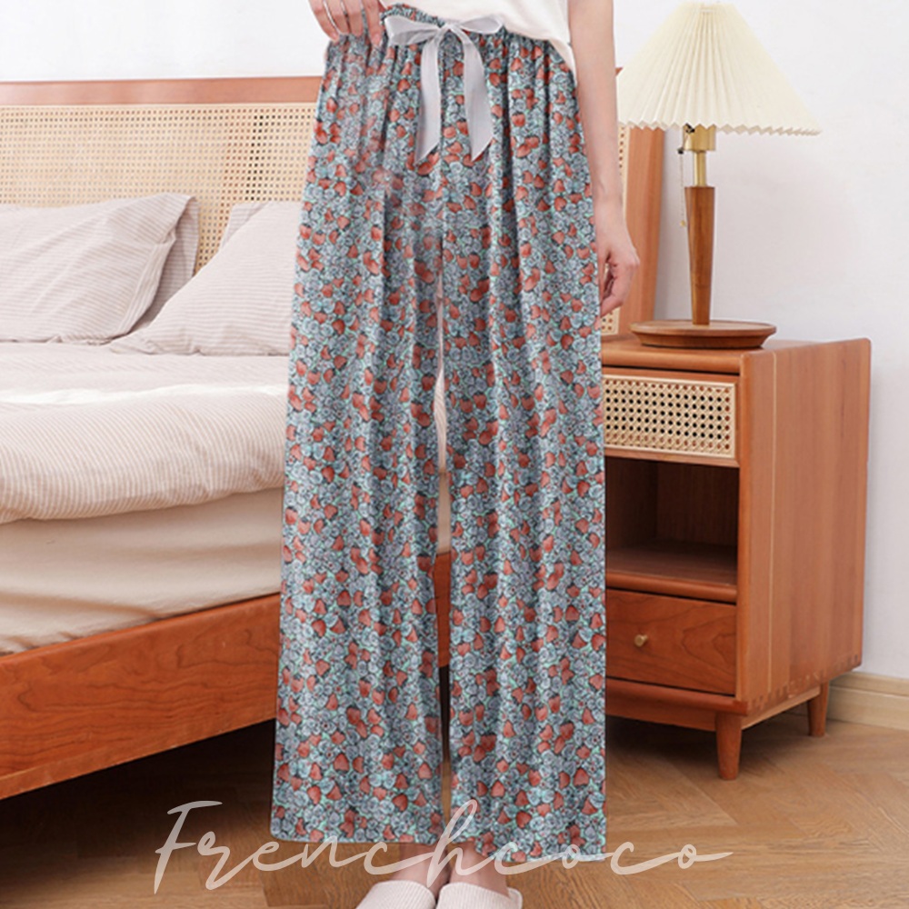 프렌치코코 시원한 찰랑 와이드 밴딩 팬츠 봄 여름 쿨링 냉감 바지 파자마 잠옷 홈웨어 - 상품 이미지