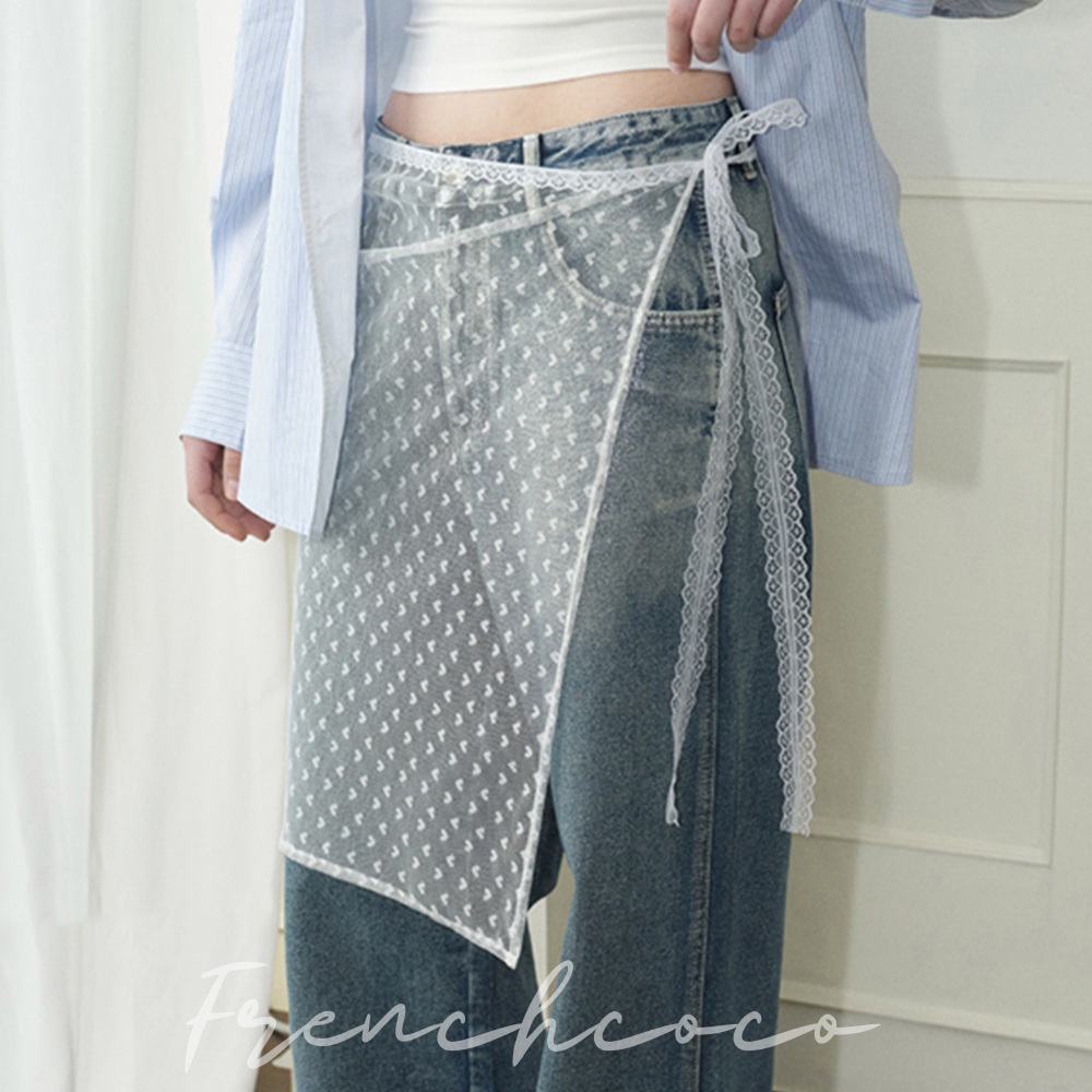 프렌치코코 레이스 레이어드 랩 스커트 플라워 하트 시스루 패턴 커버업 발레코어 치마