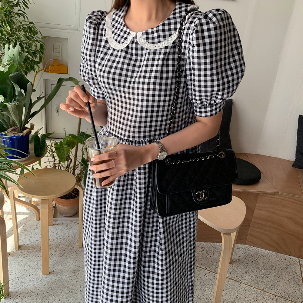 오르키 레이드 카라 체크 원피스 이미지 8
