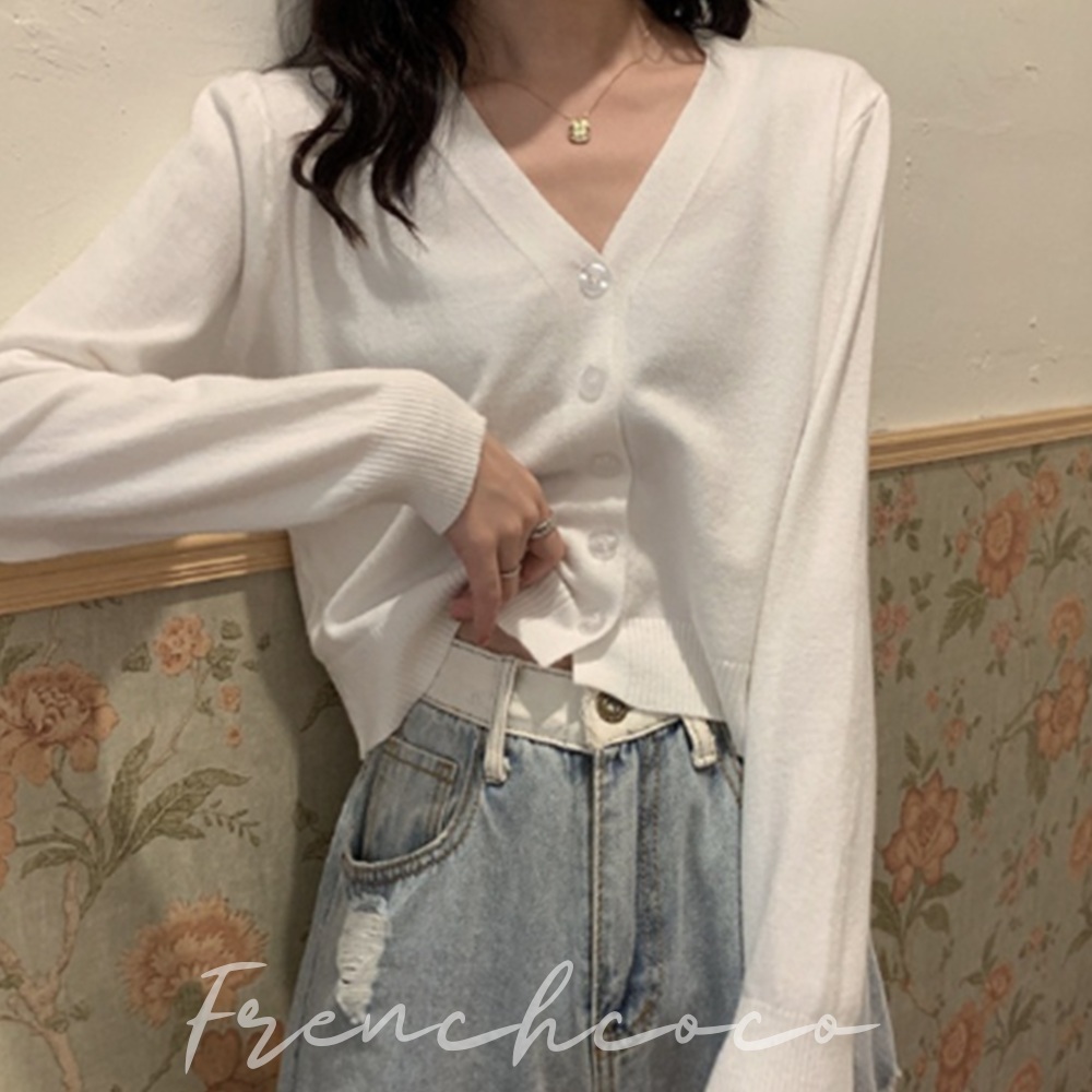 프렌치코코 숏 브이넥 가디건 간절기 봄 가을 - 상품 이미지