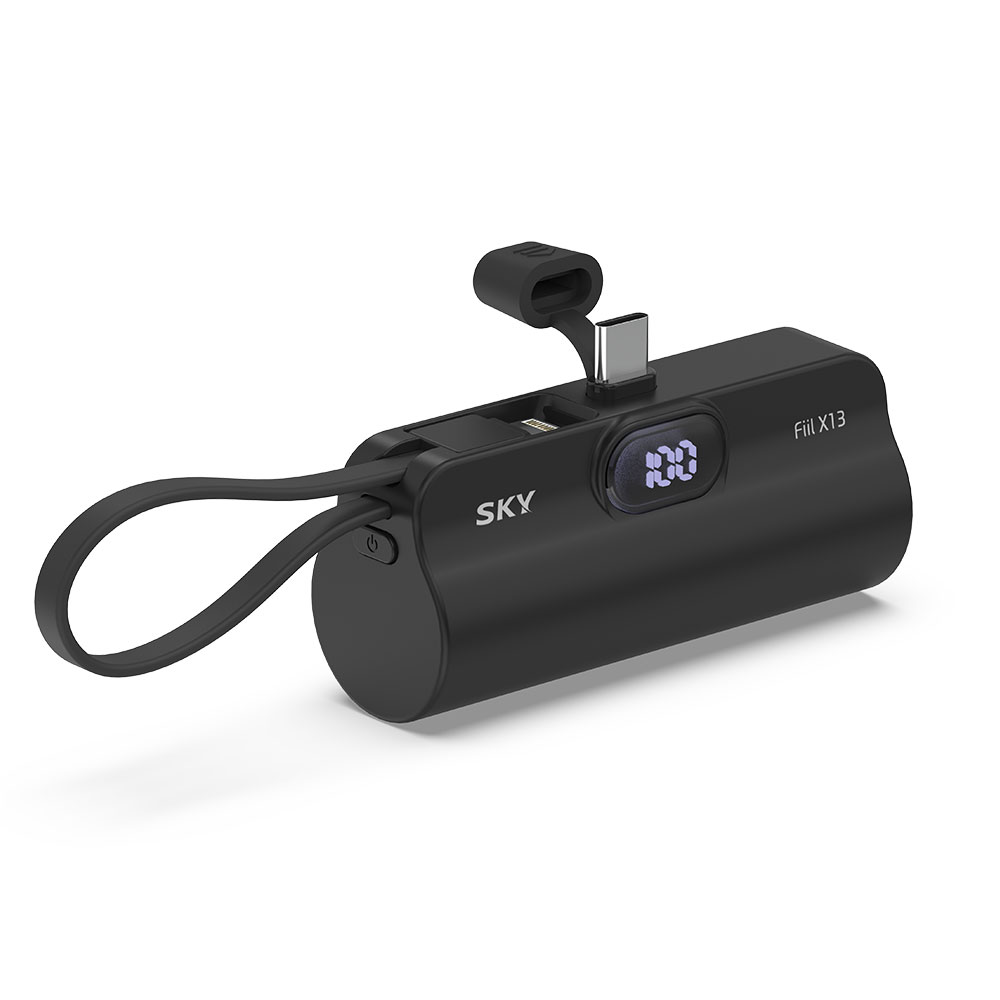 필 X13 LED 빌트인 C-L타입 8핀 휴대용 도킹형 미니 보조배터리 5000mAh, 블랙