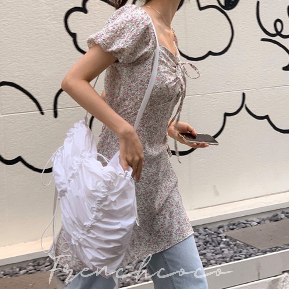 프렌치코코 스트링 나일론 백팩 숄더백 캐주얼 주름 셔링 복조리 보부상 여행 보조 방수 가방 - 메인 이미지