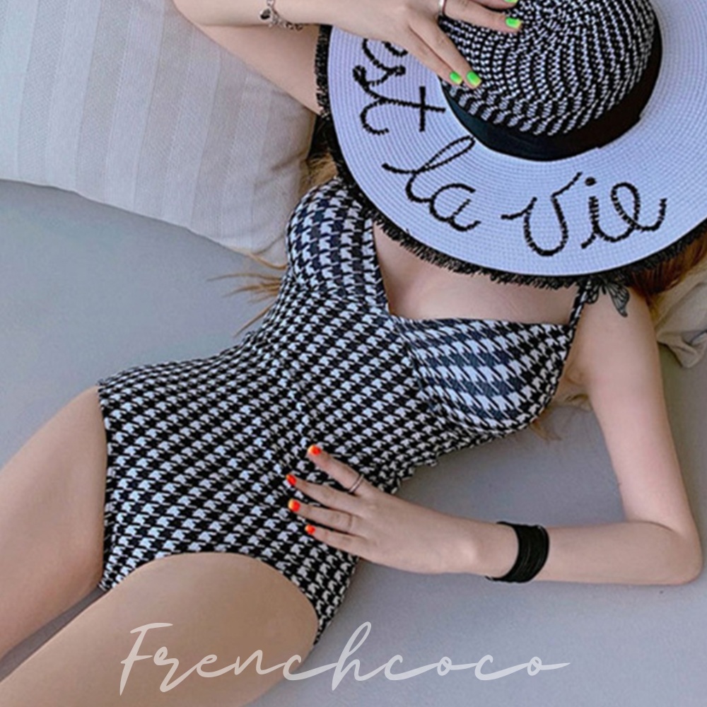 프렌치코코 하운드 체크 모노키니 수영복 썸머 비치웨어 수영장 풀파티 호캉스 워터파크 - 상품 이미지