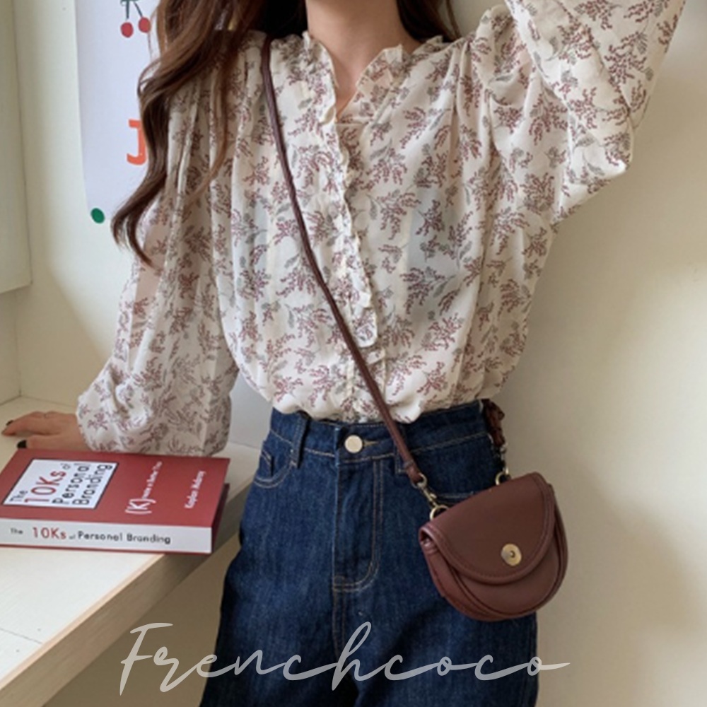 프렌치코코 프릴 플라워 블라우스 여리여리 차르르 잔꽃 러블리 페미닌 - 메인 이미지
