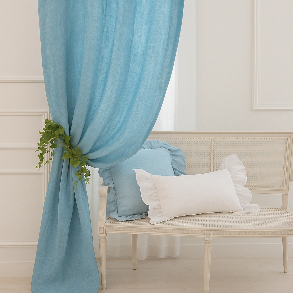 디뮤어 릴리앙 블루 린넨커튼 135x240cm