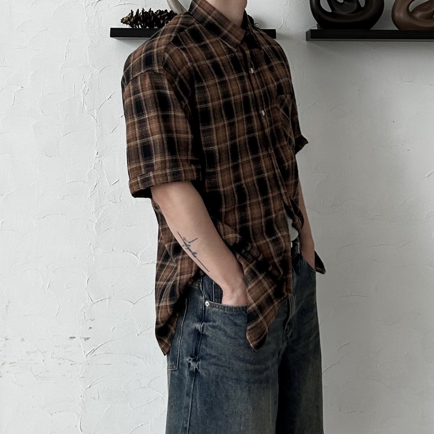 남자7부셔츠 반팔체크셔츠 이미지 6