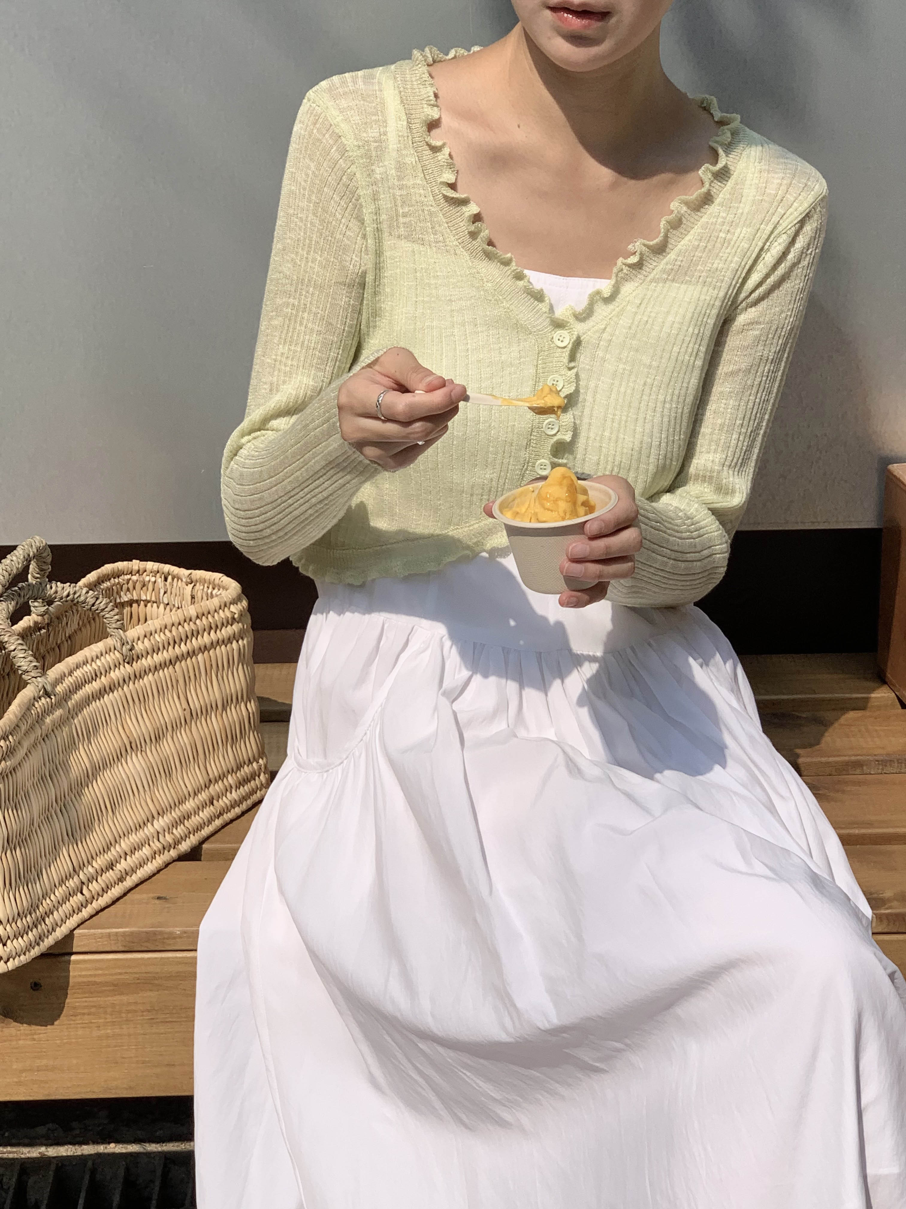 [봄신상🌸/살안타템] 데하바나 브이넥 프릴 여름 주름 골지 슬림핏 루즈핏 크롭 시스루 긴팔 니트 가디건