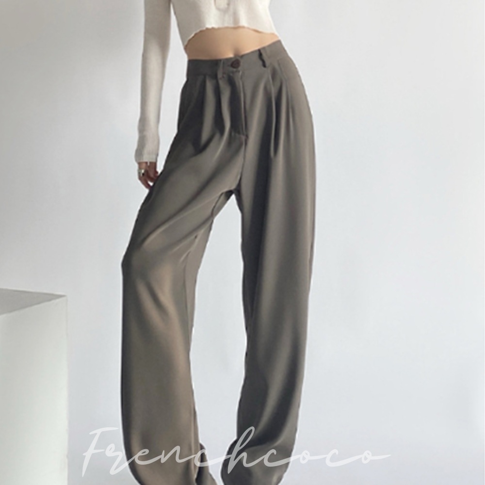 프렌치코코 하이웨스트 와이드 슬랙스 핀턱 팬츠 키작녀 키큰녀 - 상품 이미지