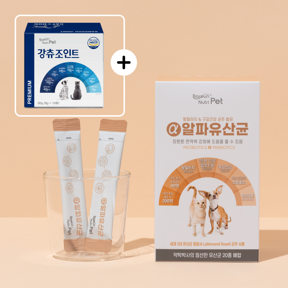 강아지 고양이 알파 유산균 30포 + 슬개골 관절영양제 강츄조인트 10츄 - 상품 이미지