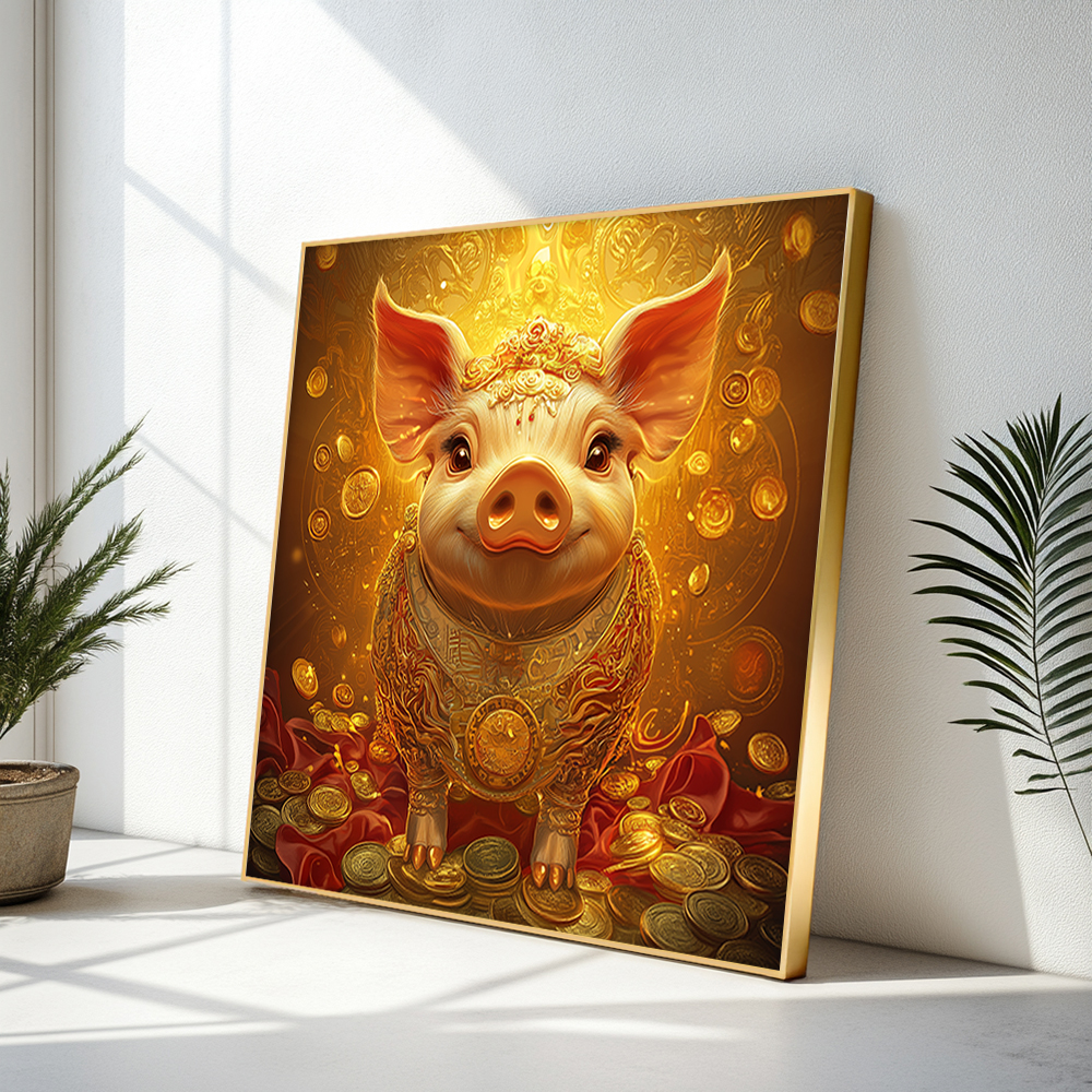 복을 부르는 황금돼지 45x45cm 캔버스 알루미늄액자 돈 들어오는 그림 - 상세 이미지 3