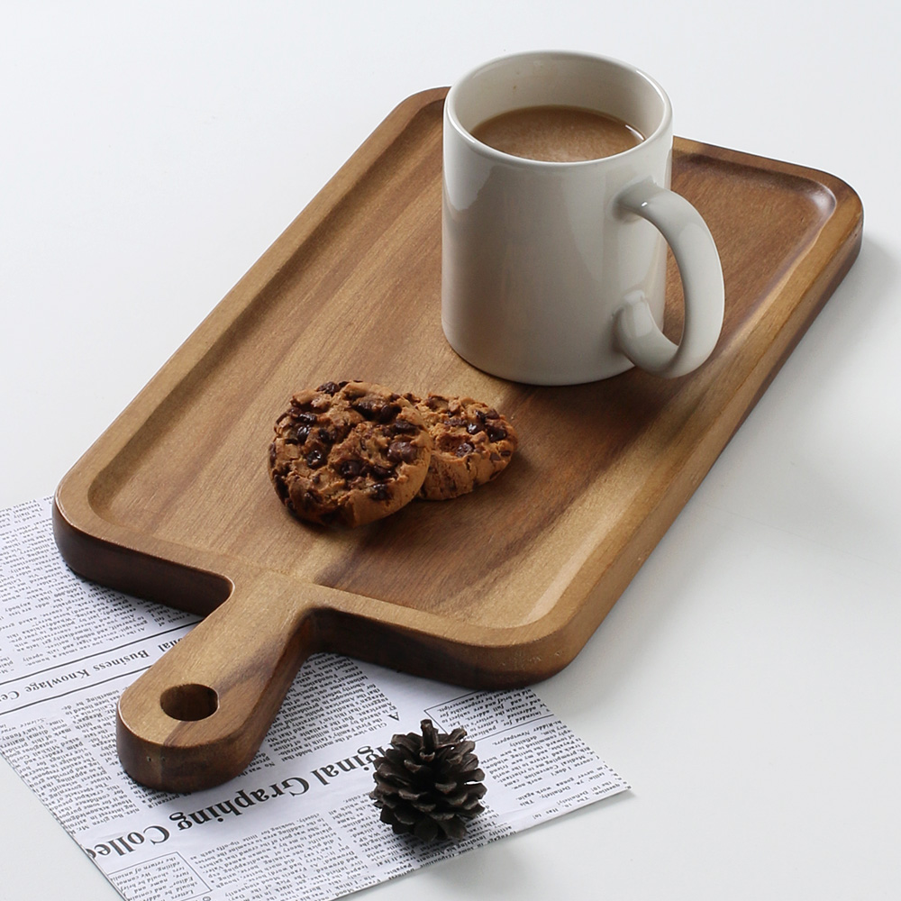 자연리 손잡이 빵 도마 플레이팅 우드 나무 피자 서빙 치즈 보드 35.2x20.3cm - 상품 이미지