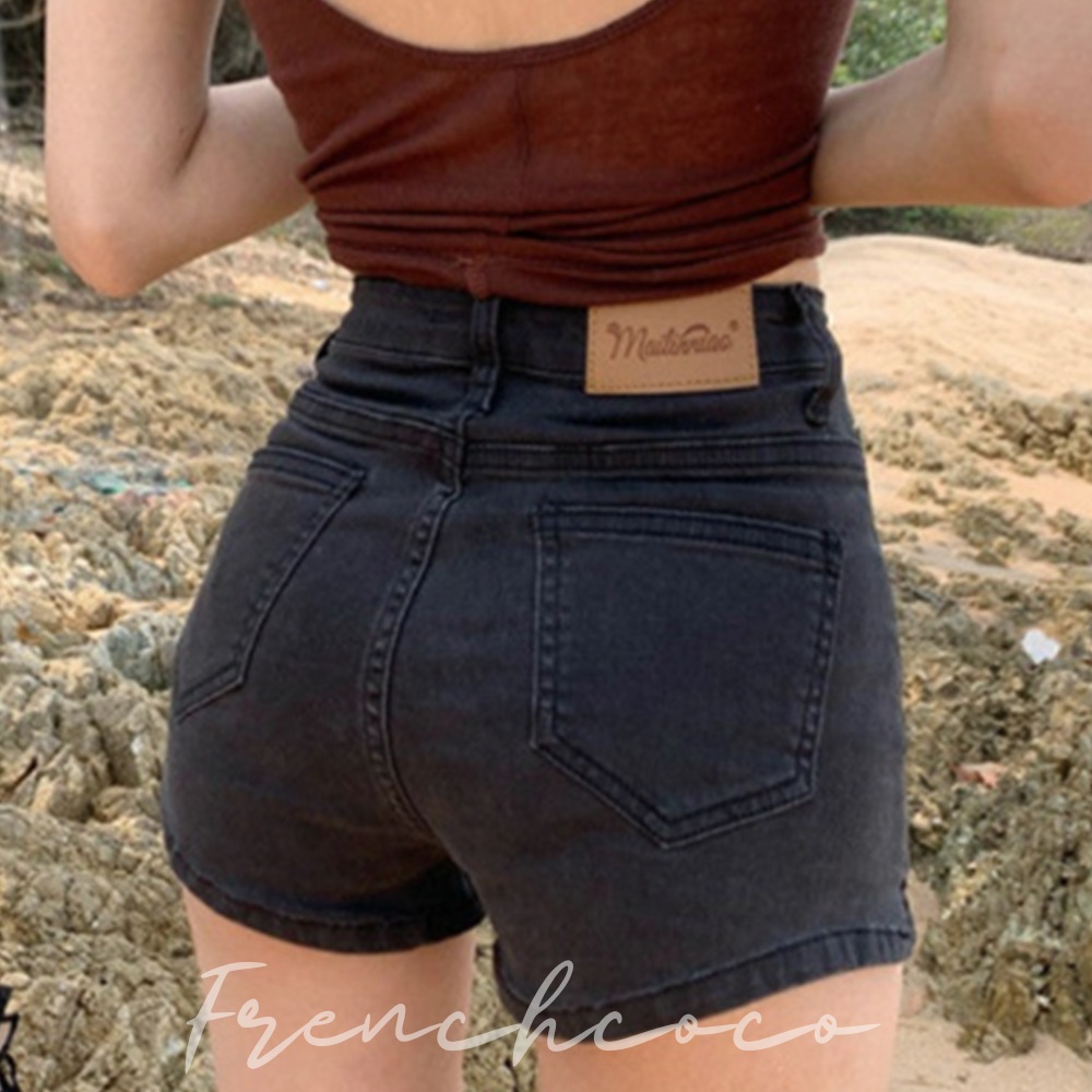 프렌치코코 데님 딱붙는 핫팬츠 숏팬츠 청반바지 슬림핏 - 상품 이미지