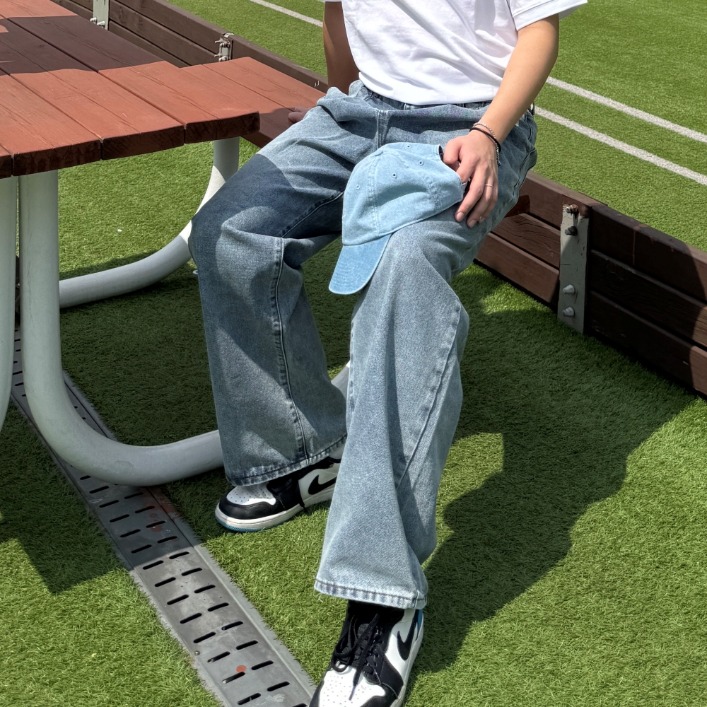 남자 와이드 청바지 투턱 연청 진청 흑청 데님 팬츠 - 상품 이미지