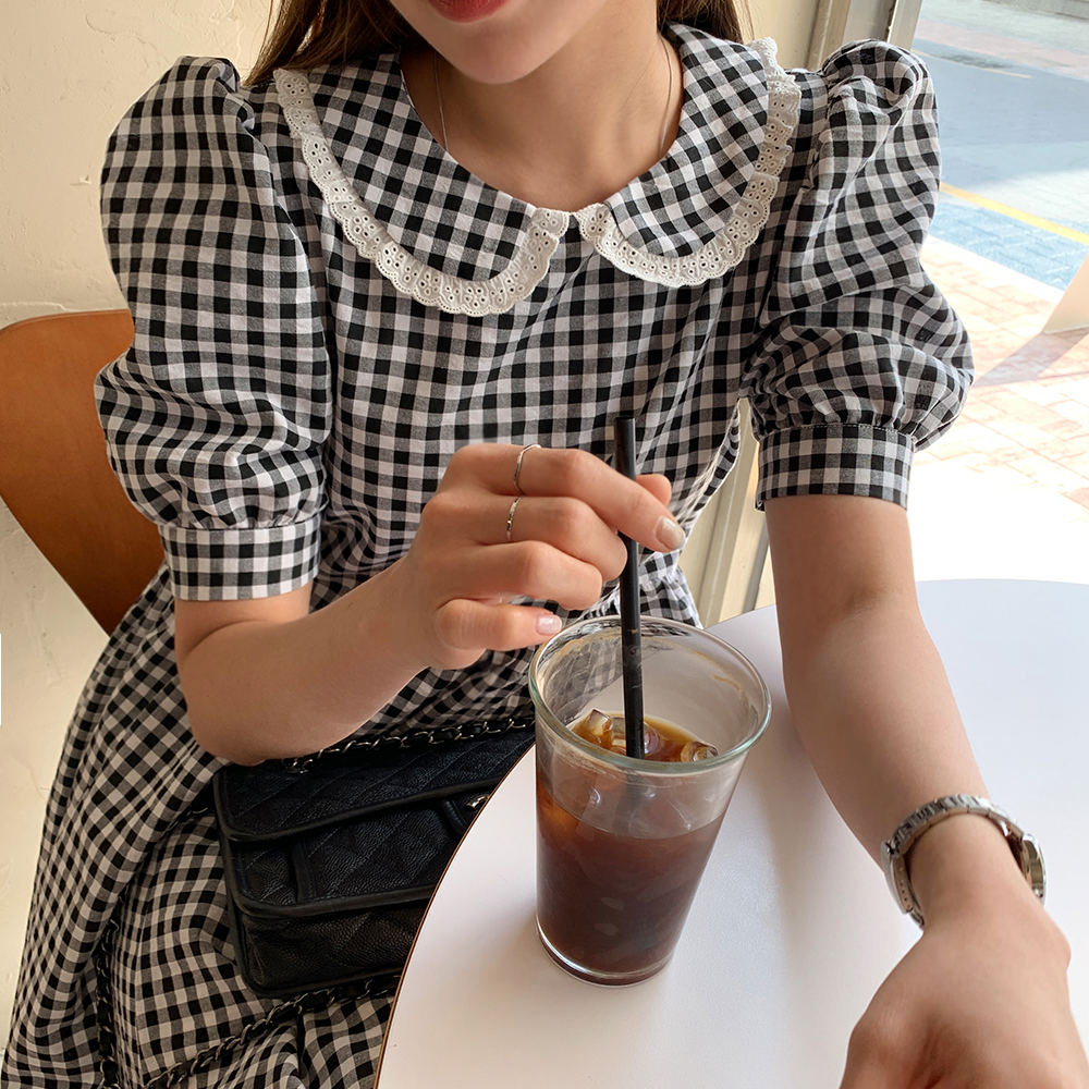 오르키 레이드 카라 체크 원피스 - 상세 이미지 5
