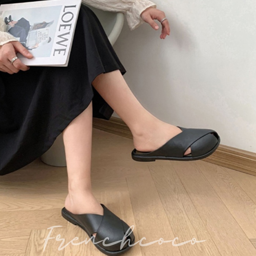 프렌치코코 감성 크로스 슬리퍼 여성 데일리 마실룩 샌들 - 메인 이미지