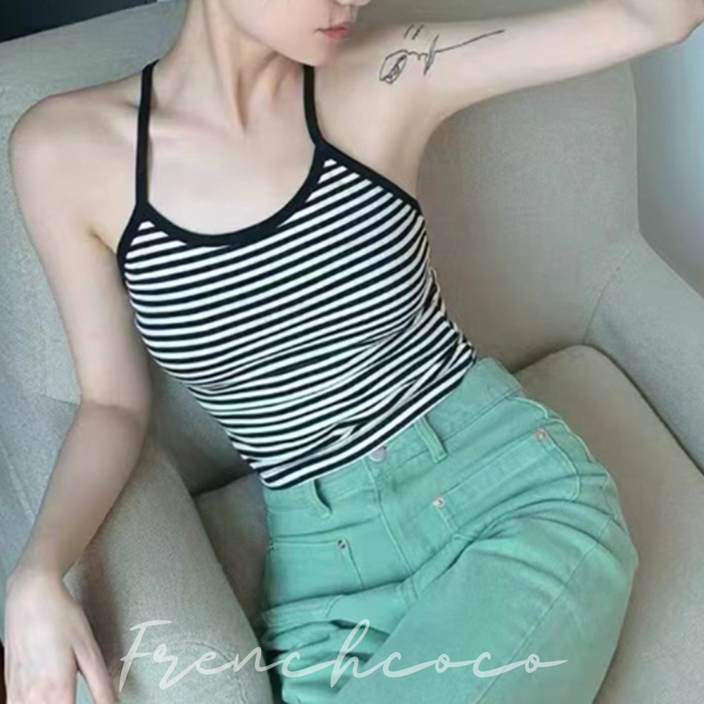 프렌치코코 스트라이프 크로스 백리스 캡나시 끈나시 브라렛 브라탑 노와이어 워터밤 페스티벌 - 메인 이미지