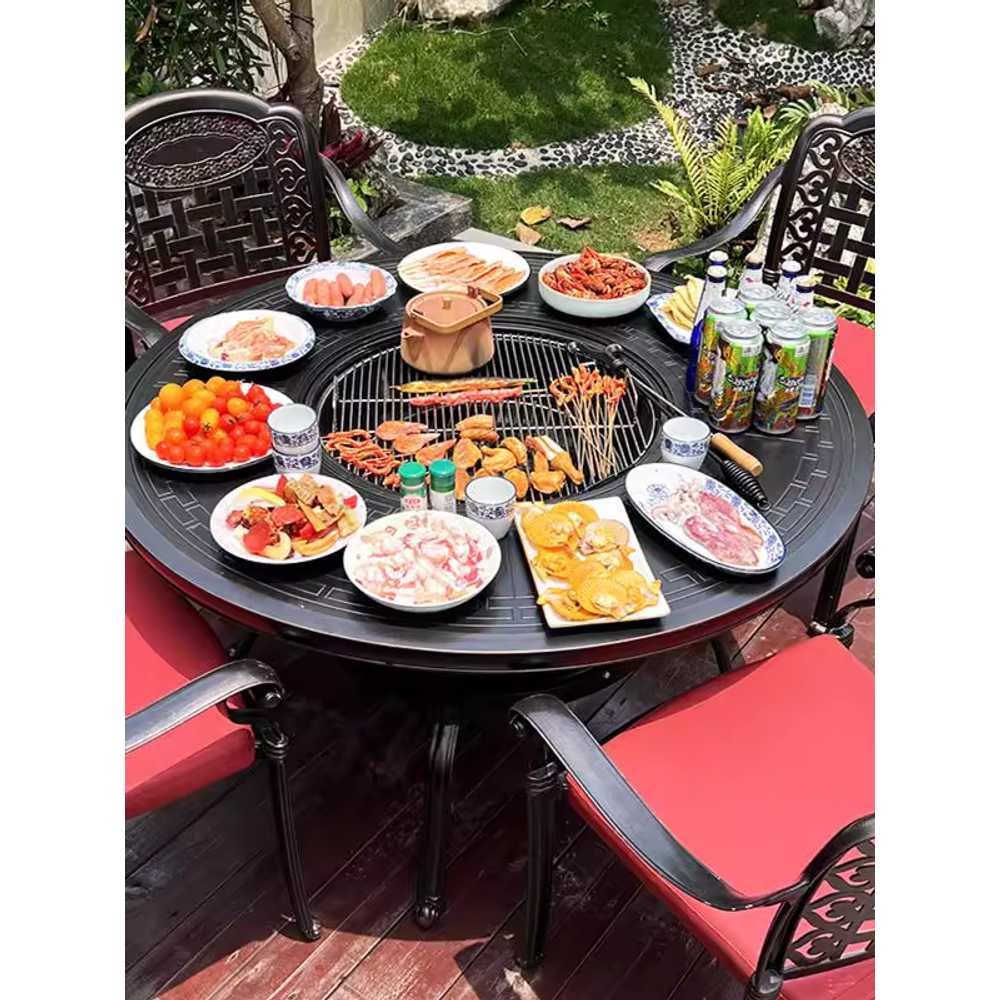 가정용 바베큐테이블 야외 화로 테라스 식탁 4인용 100CM 그릴 - 상세 이미지 2