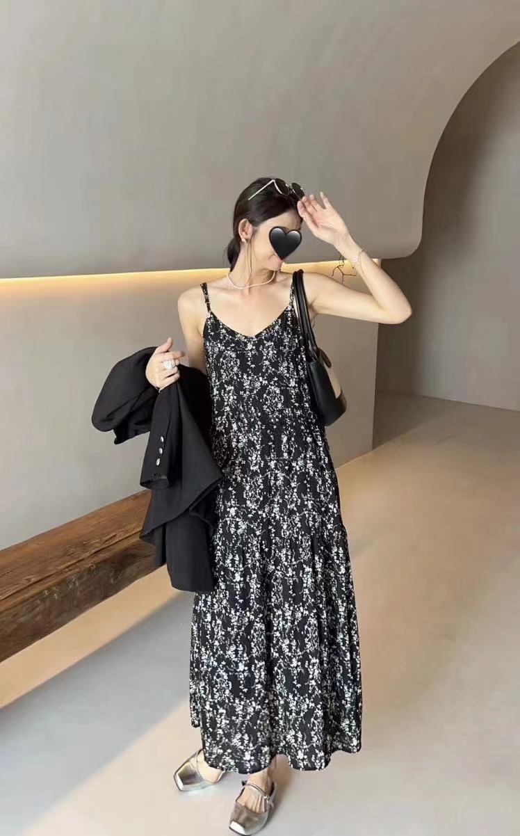 플라워 쉬폰 끈나시 브이넥 롱 원피스 화이트 FREE - 상세 이미지 4