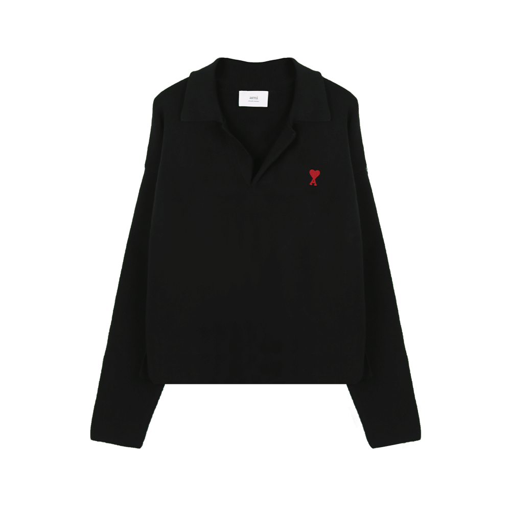 아미 하트 로고 오픈 폴로 니트 UPL346 KN0042 001 (2024 S/S) L,XL - 상품 이미지
