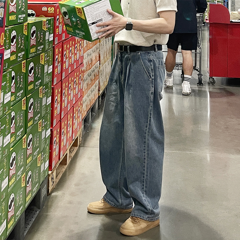 남자 여름청바지 아이스 데님 벌룬 와이드 청바지 남성여름바지