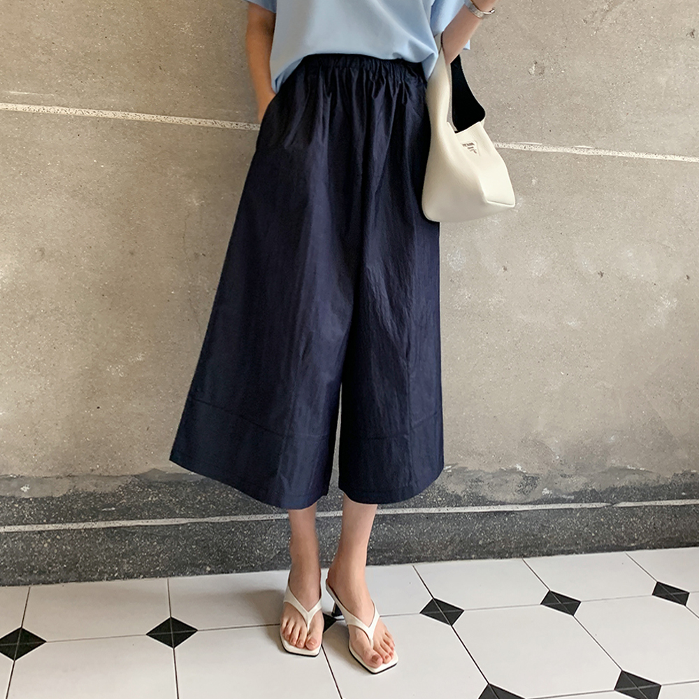 엘로하 9부 와이드 밴딩 팬츠 - 상품 이미지