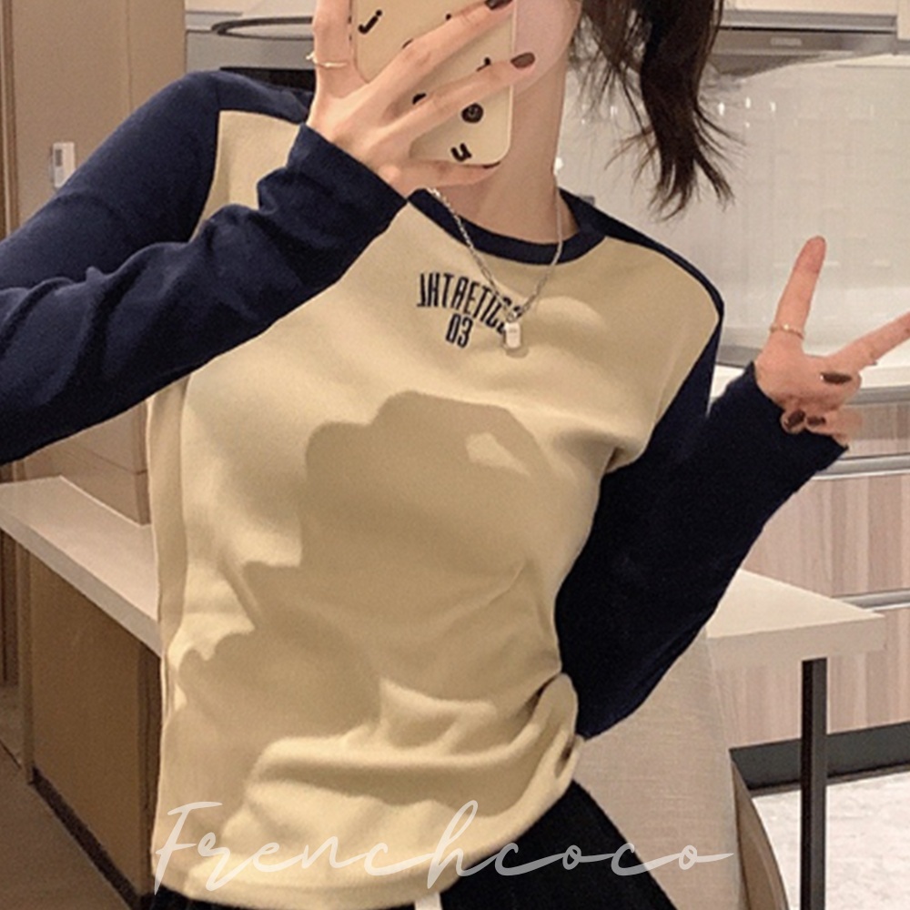 프렌치코코 나그랑 티셔츠 여름 골지 레터링 투톤 - 상품 이미지