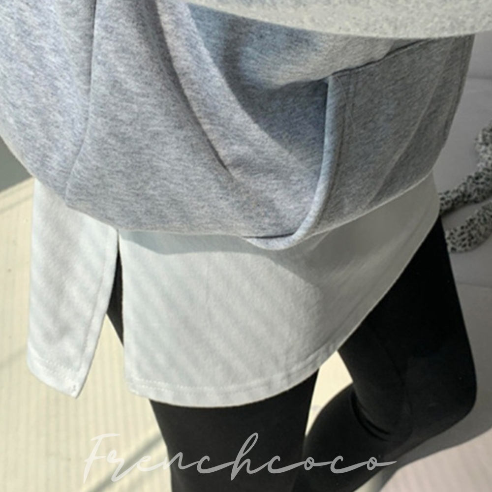 프렌치코코 기본긴팔티 이너티 옆트임 라운드넥 무지옆트임티 흰색 - 상품 이미지