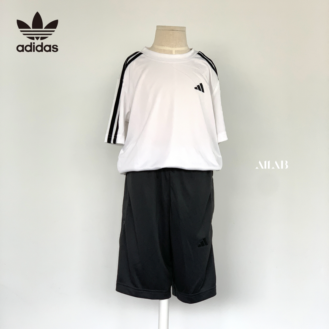 [오늘출발] 아디다스 키즈 상하복 세트 초등학생 주니어 여름 시원한 반팔티 반바지 화이트차콜, 160