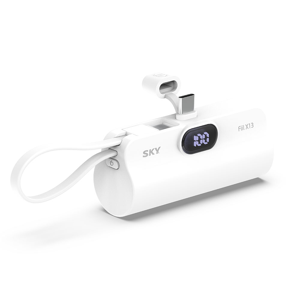 필 X13 LED 빌트인 C-C타입 휴대용 도킹형 미니 보조배터리 5000mAh, 화이트