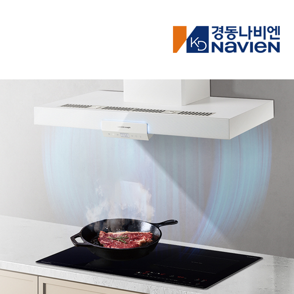 900장용 침니형 터치식 3D에어커튼 정풍량BLDC 인덕션 전기레인지 가스렌지 연동 후드 화이트(552)