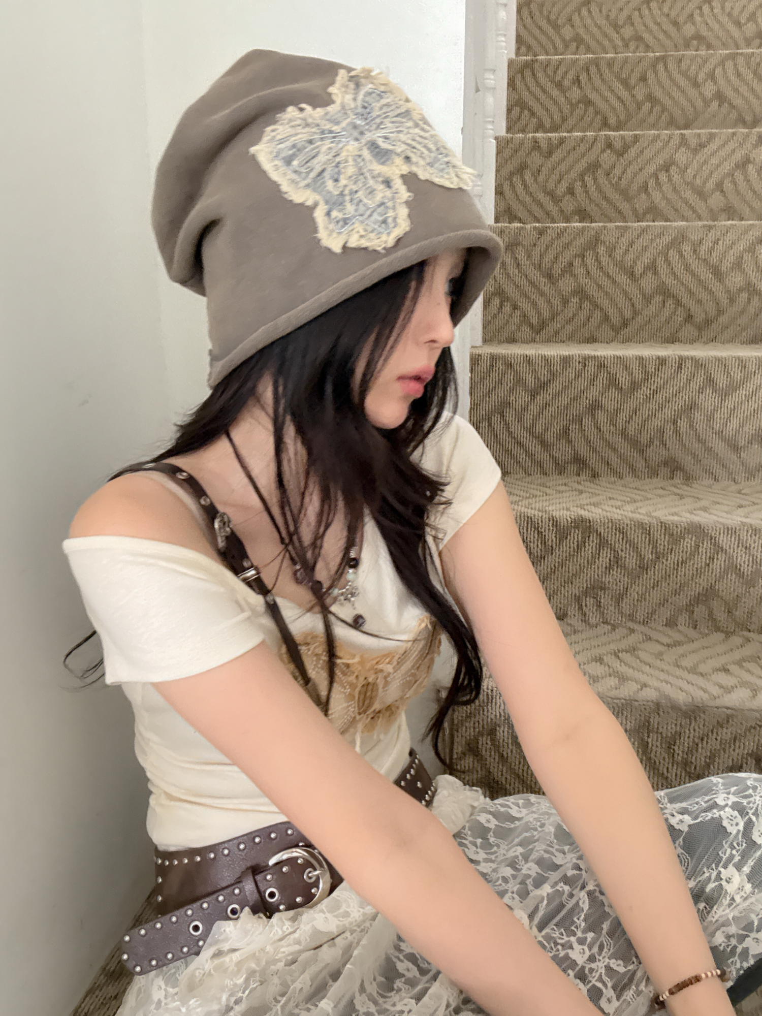 [핏예쁨] 빈티지 빅리본 패치 롱 비니 모자 4color 상세 이미지 11