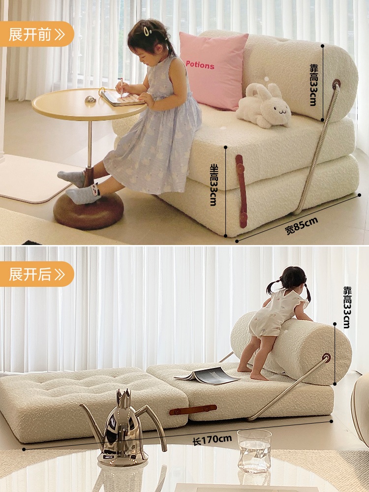 접이식 매트리스소파 베드 침대 간이 접이식 침실 거실 눈꽃벨벳 오프화이트 개인 - 상세 이미지 2