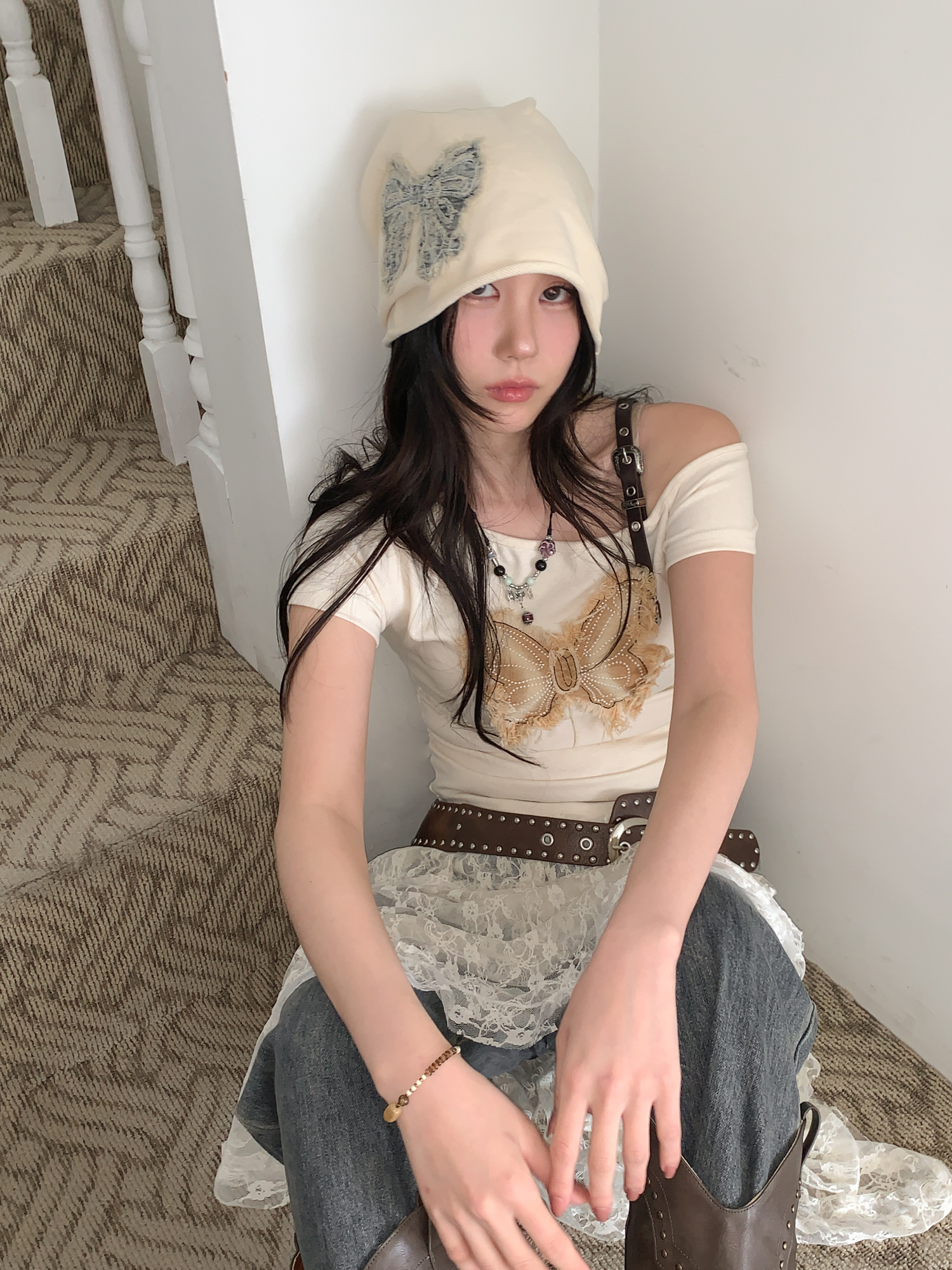 [핏예쁨] 빈티지 빅리본 패치 롱 비니 모자 4color 상세 이미지 21