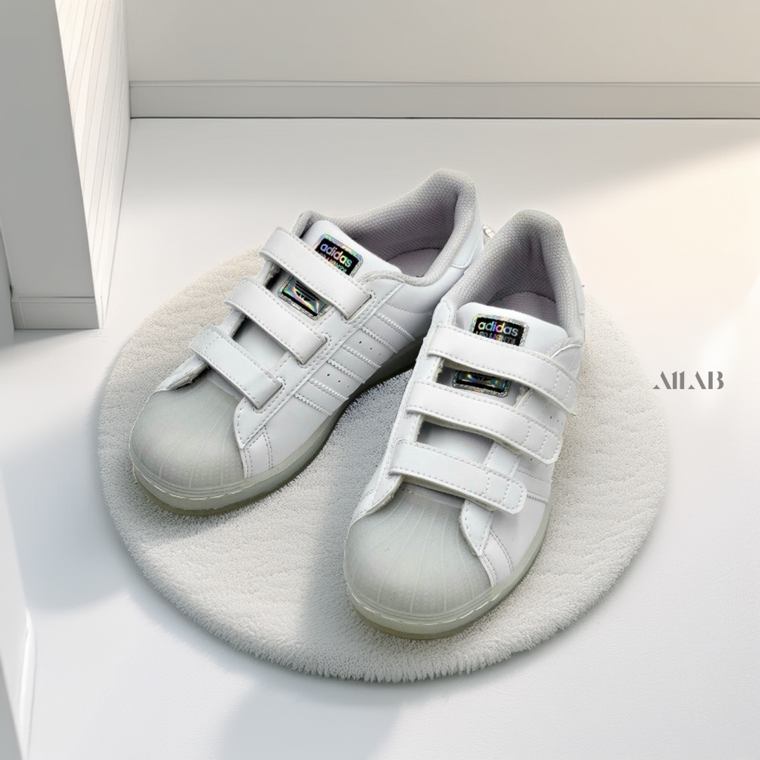[오늘출발] 아디다스 키즈 슈퍼스타 벨크로 찍찍이 운동화 유치원 초등학생 끈없는 신발 화이트(LED), 210