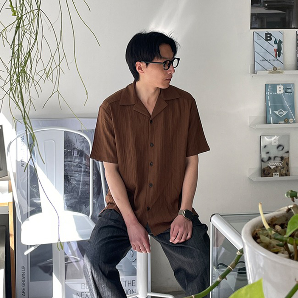 남자 반팔셔츠 오버핏 플리츠 여름 남방 남자 셔츠