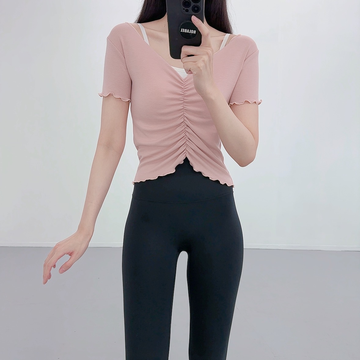 필라테스복 여성 요가복 필라테스복장 필라테스상의 애슬레저 반팔 요가옷 - 상세 이미지 4