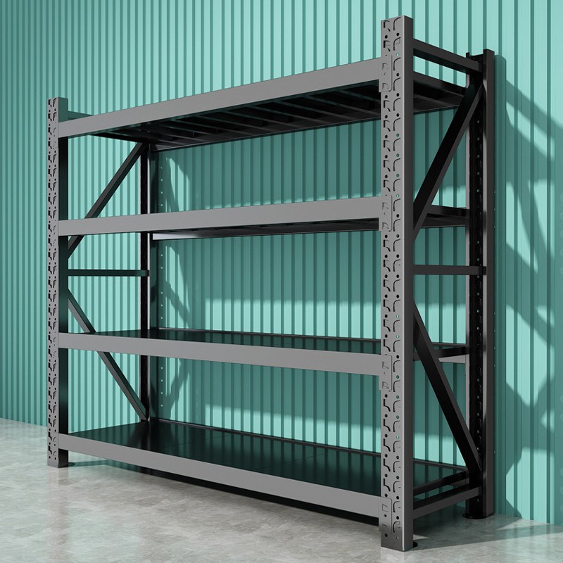 다용도 철제 수납 선반 창고용 5단 수납장 슈퍼마켓 진열대 3단 메인프레임-160cm(흑/백) 일반형 80x40cm 220kg 1개 - 상세 이미지 2