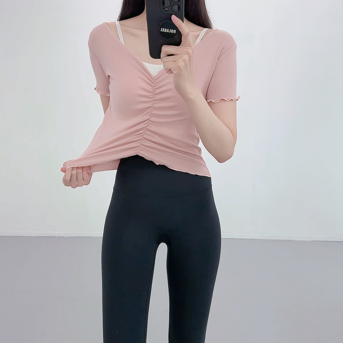 필라테스복 여성 요가복 필라테스복장 필라테스상의 애슬레저 반팔 요가옷 - 상세 이미지 5