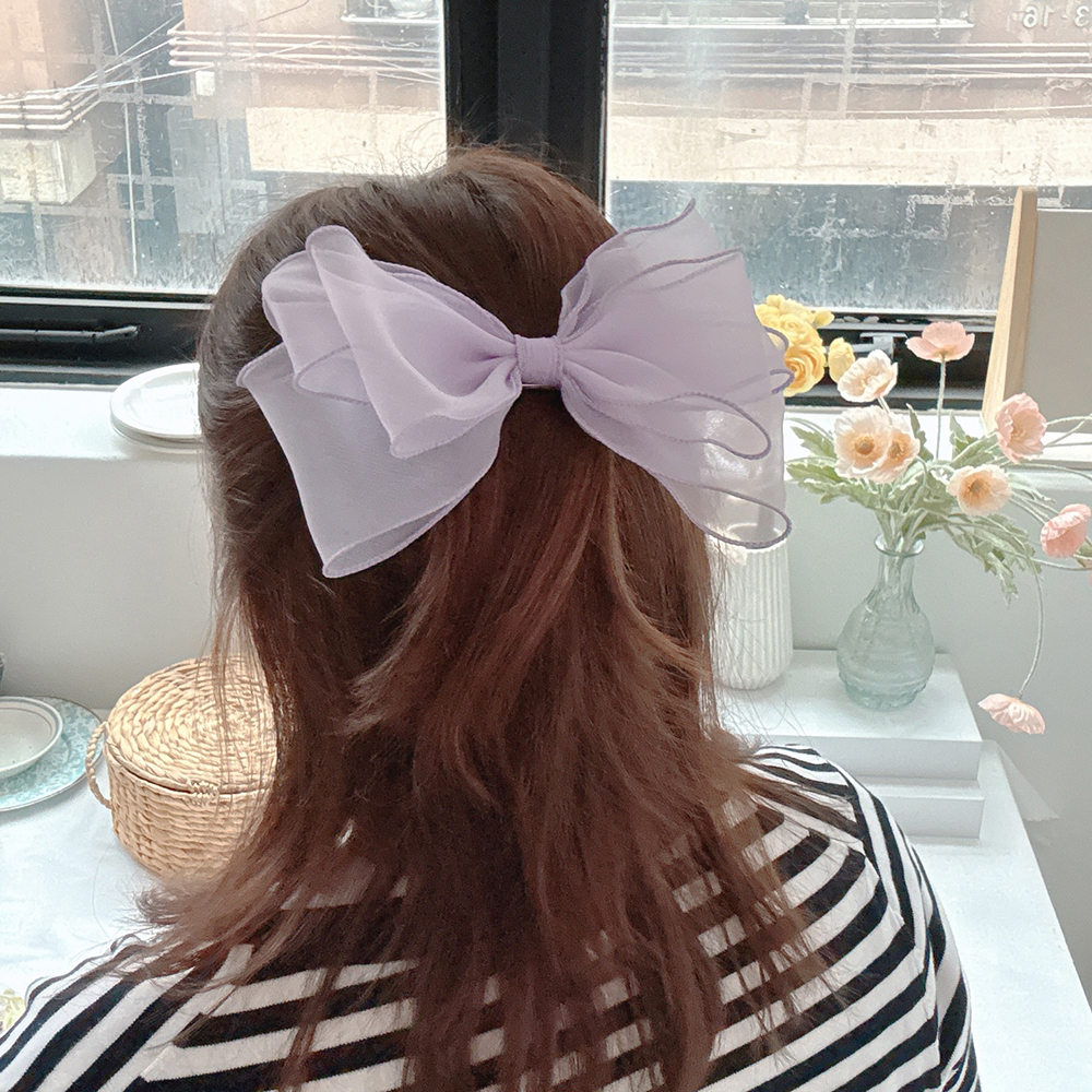 (제작)왕리본 쉬폰리본핀 올림머리 반묶음 머리핀 볼륨핀 자동핀 헤어삔 삔 - 상세 이미지 4