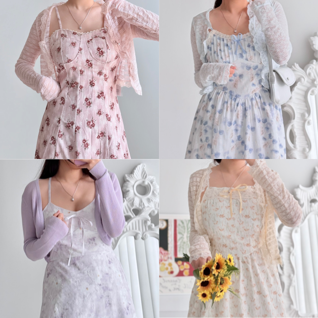 휴양지 여름 슬리브리스 동남아 원피스 가디건 세트 모음전