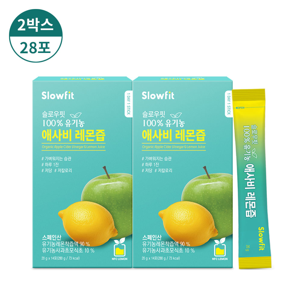 슬로우핏 100% 유기농 애사비 레몬즙 애플사이다비니거 NFC 착즙 14포, 2개