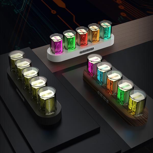 진공관시계 시계 LED시계 인테리어 오락실 탁상 장인 LED 휘광관 클럭 시계.화려하고 다채로운 RGB 광효.다중 디스플레이 모드.고급 선물 상자... 