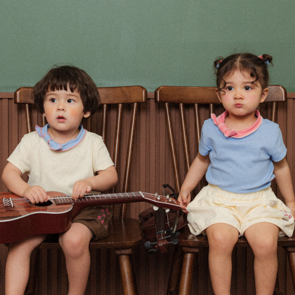 오우아스튜디오 아기 반팔 스카프 티셔츠 여름 등원복 아이 외출복 2color