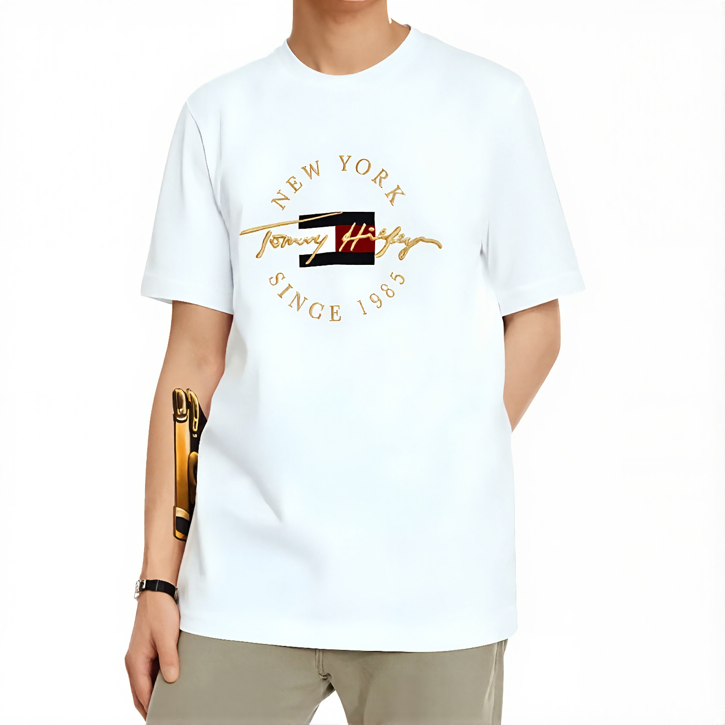 타미힐피거 로고 그래픽 남녀공용 반팔 티셔츠 09T4510화이트, M