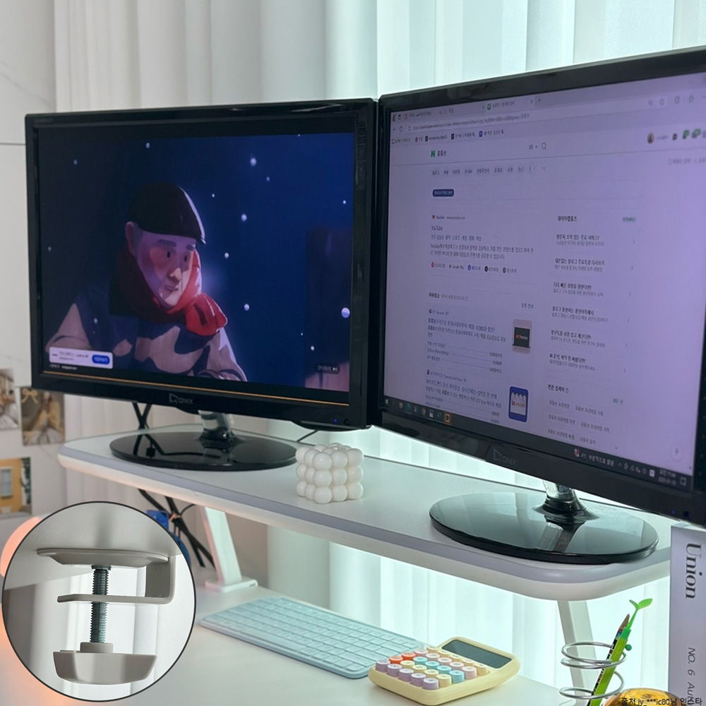 마운트뷰 집게형 와이드 듀얼 모니터받침대 아이맥 책상 받침대 모니터 선반 컴퓨터 받침