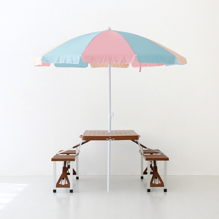 ROMIL 파라솔 멀티컬러 + 캠폴 야외 접이식테이블 4인세트 의자일체형